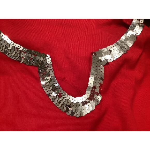 “NEW” QUACKER FACTORY RED COTTON LONG SLEEVE PULLOVER TOP W SEQUIN TRIM 3X NWT - Picture 5 of 7